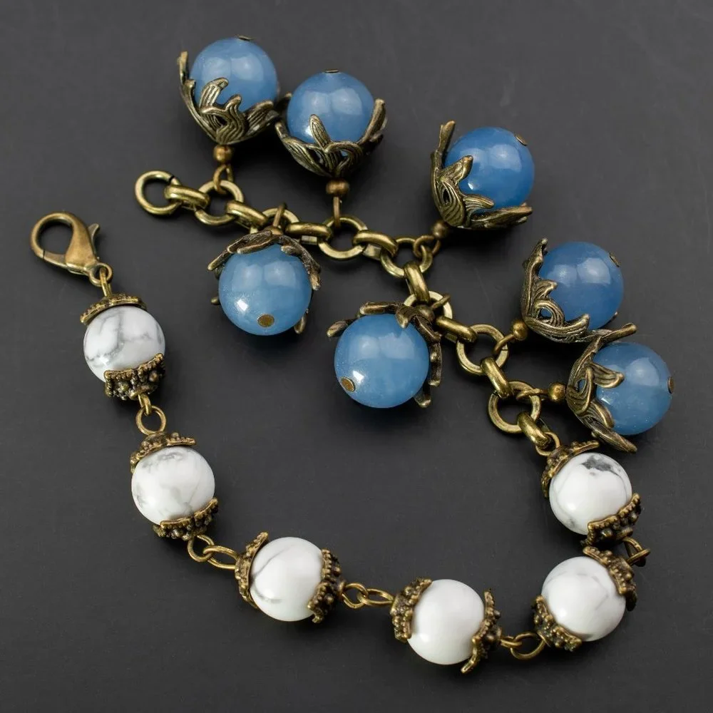 Multi stone bracelet boho, unusual handmade jewelry